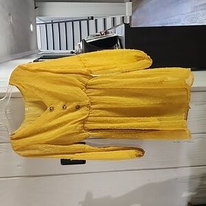 V-Neck Balloon Sleeve Swiss Dot Mini Dress Size Small